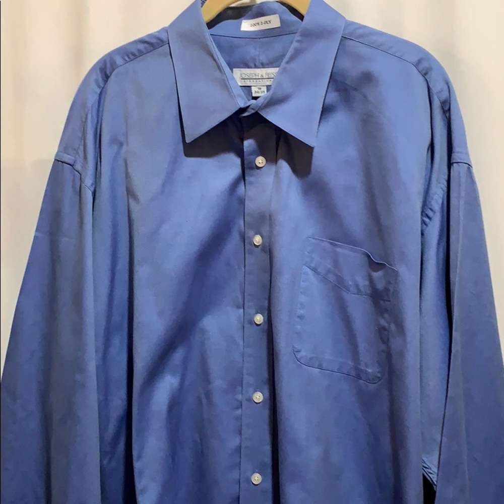 JOSEPH &FEISS BLUE DRESS SHIRT SZ 18 34/35 COTTON